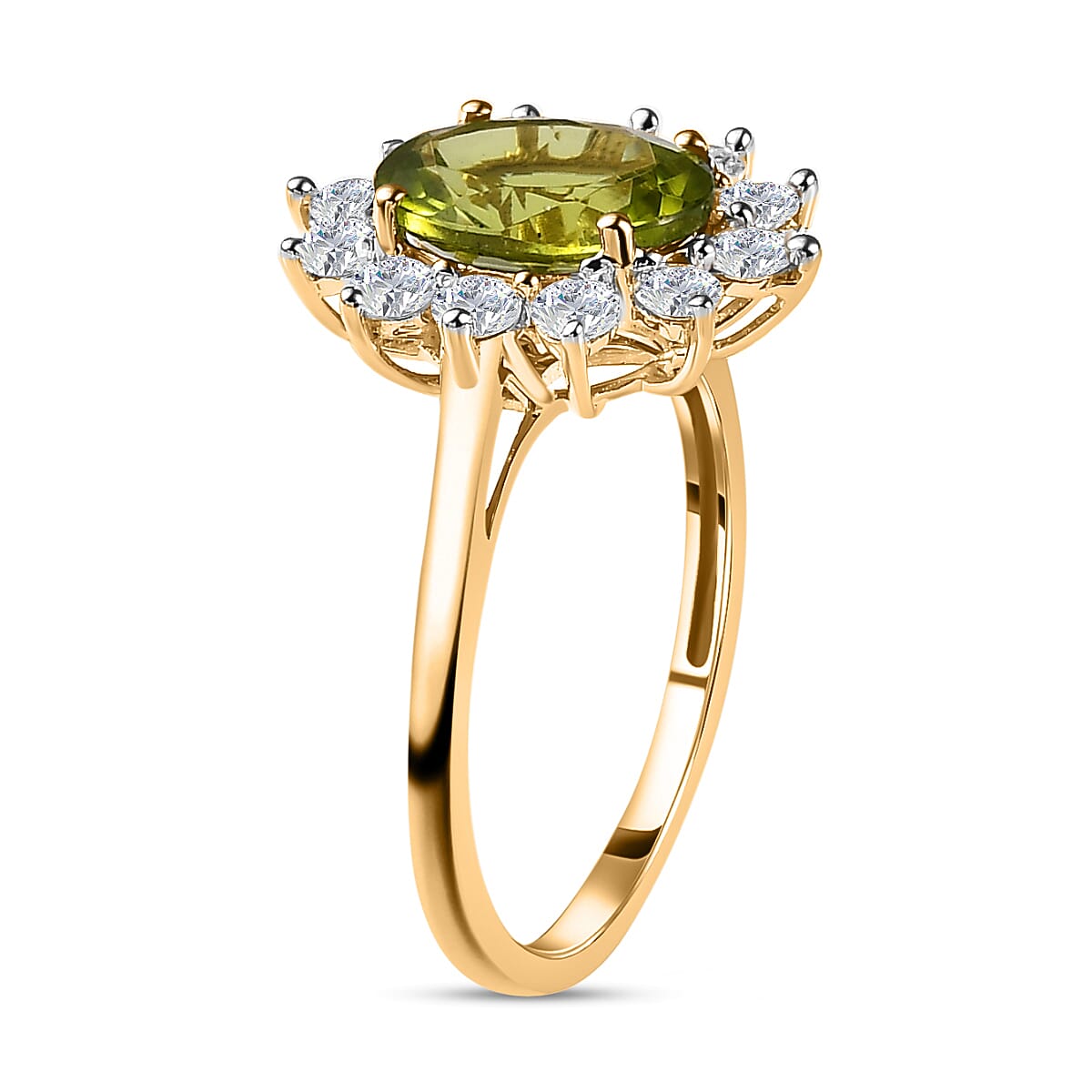 Luxoro Premium Arizona Peridot Ring , 10K Yellow Gold Ring , Sunburst Halo Ring , Moissanite Accent Ring , Wedding Ring 2.50 ctw image number 3