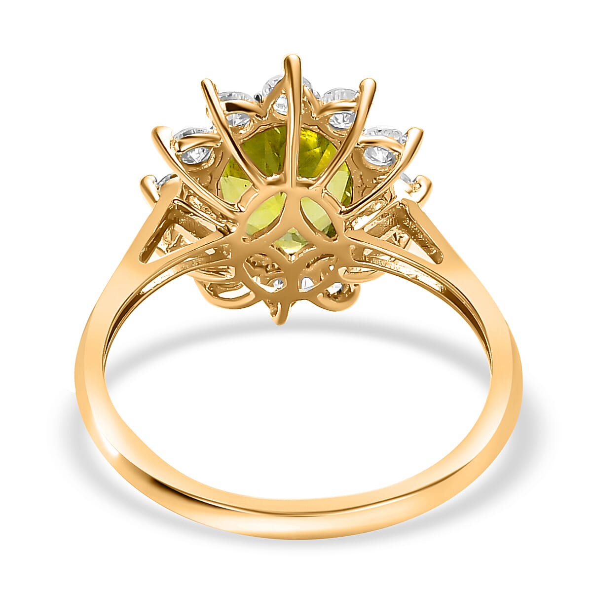 Luxoro Premium Arizona Peridot Ring , 10K Yellow Gold Ring , Sunburst Halo Ring , Moissanite Accent Ring , Wedding Ring 2.50 ctw image number 4