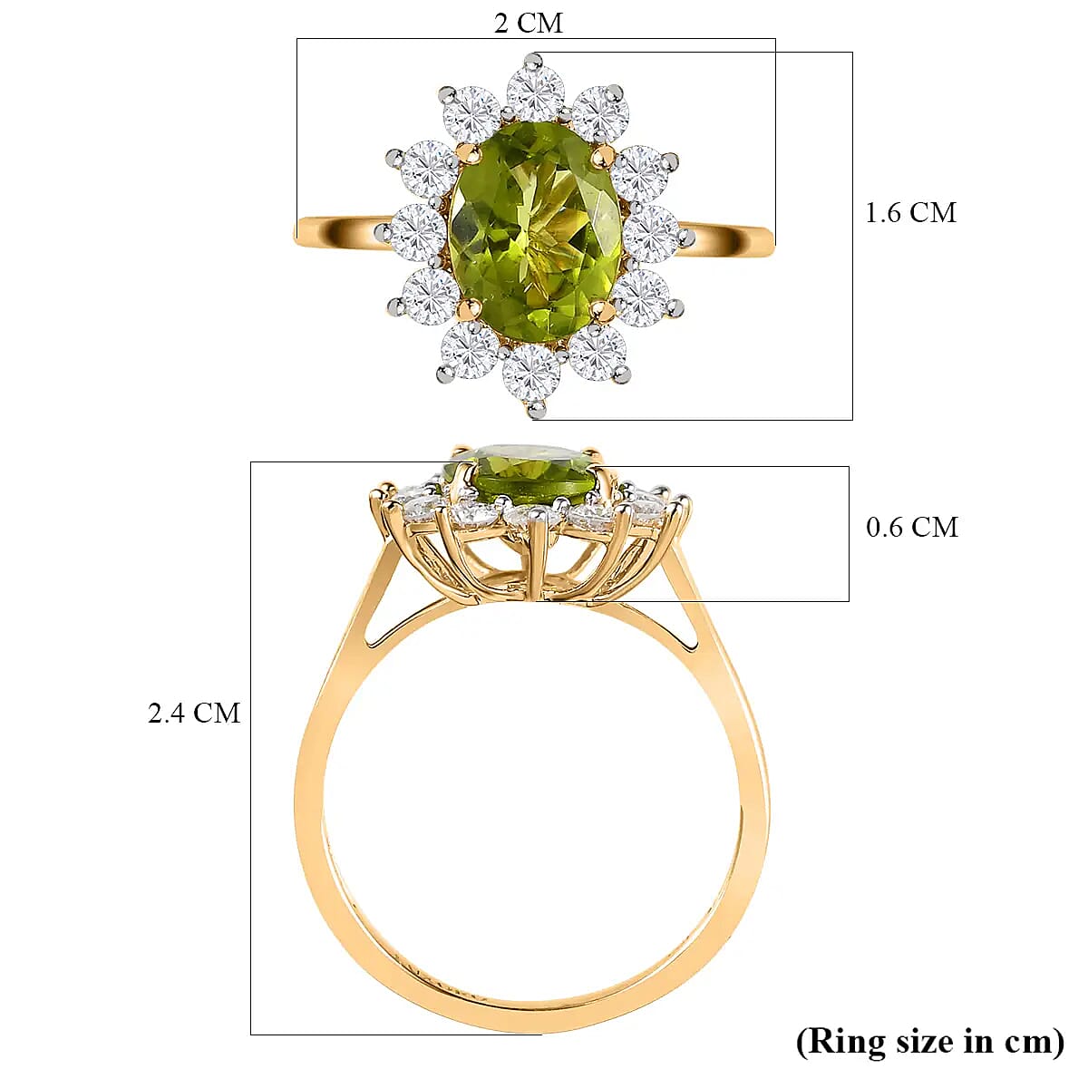Buy Luxoro Premium Arizona Peridot Ring, 10K Yellow Gold Ring, Sunburst  Halo Ring, Moissanite Accent Ring, Wedding Ring 2.50 ctw at ShopLC., image size:1200x1200
