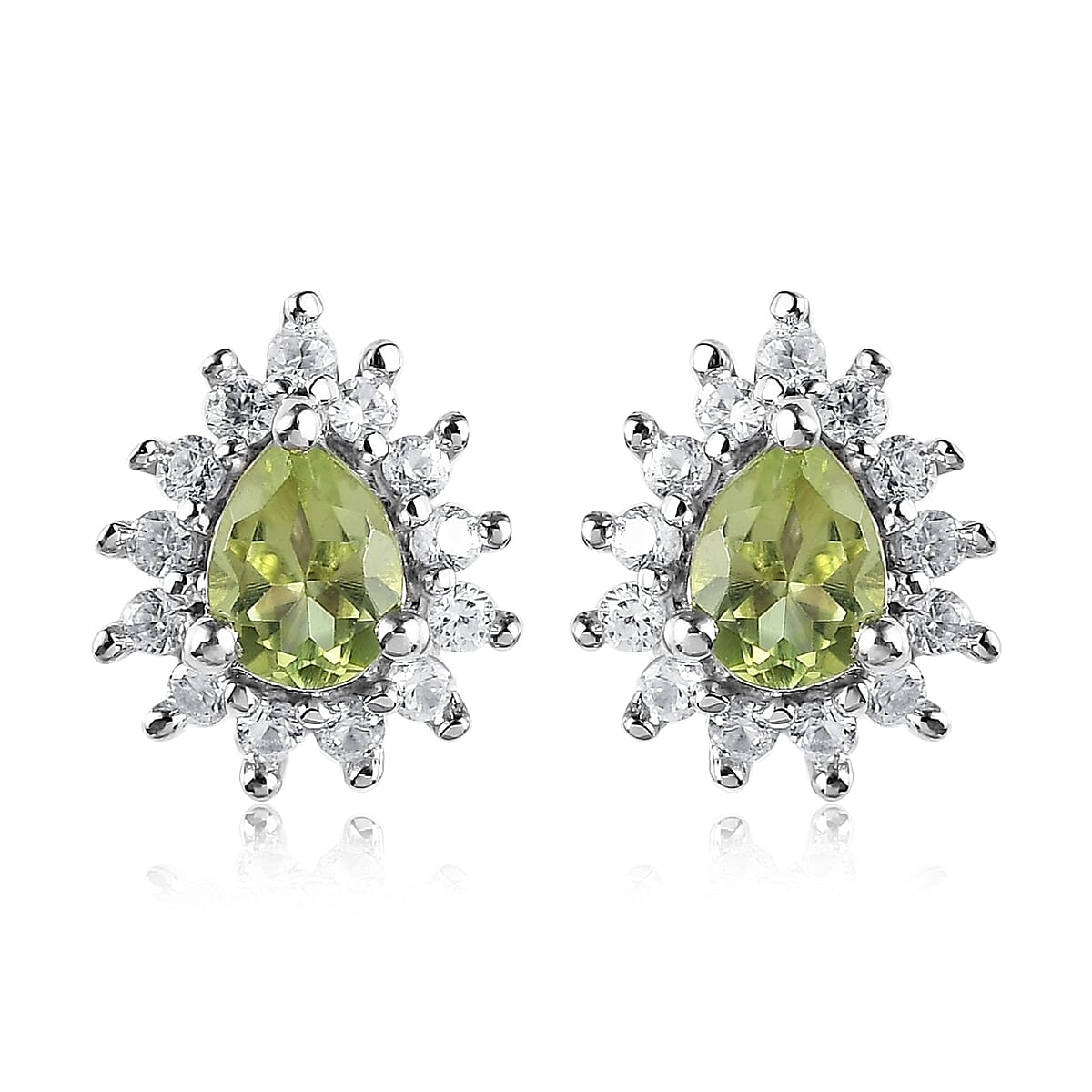 Arizona Peridot and White Zircon Sunburst Earrings in Platinum Over Sterling Silver 0.75 ctw image number 0