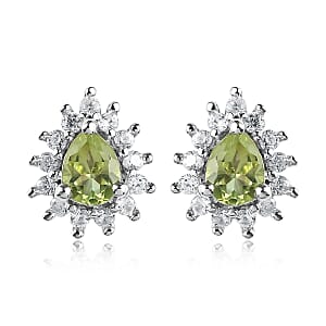 Arizona Peridot and White Zircon Sunburst Earrings in Platinum Over Sterling Silver 0.75 ctw
