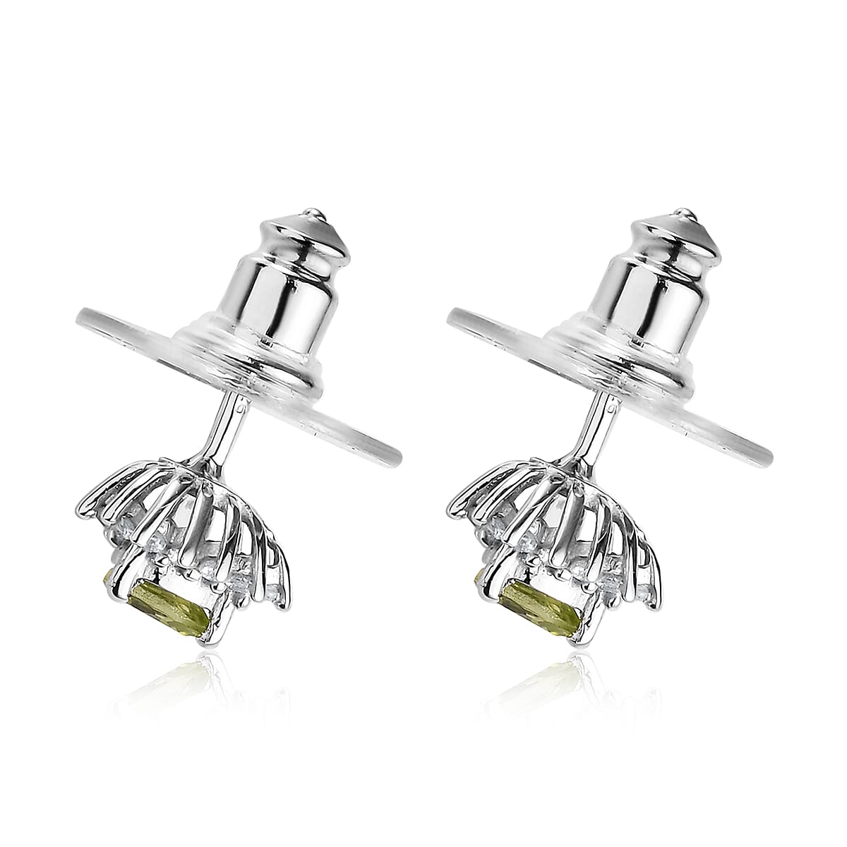 Arizona Peridot and White Zircon Sunburst Earrings in Platinum Over Sterling Silver 0.75 ctw image number 3