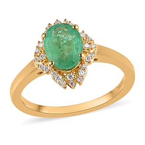 Ethiopian Emerald and Moissanite Ring in Vermeil Yellow Gold Over Sterling Silver (Size 10.0) 1.25 ctw