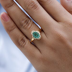 Ethiopian Emerald and Moissanite Ring in Vermeil Yellow Gold Over Sterling Silver (Size 10.0) 1.25 ctw
