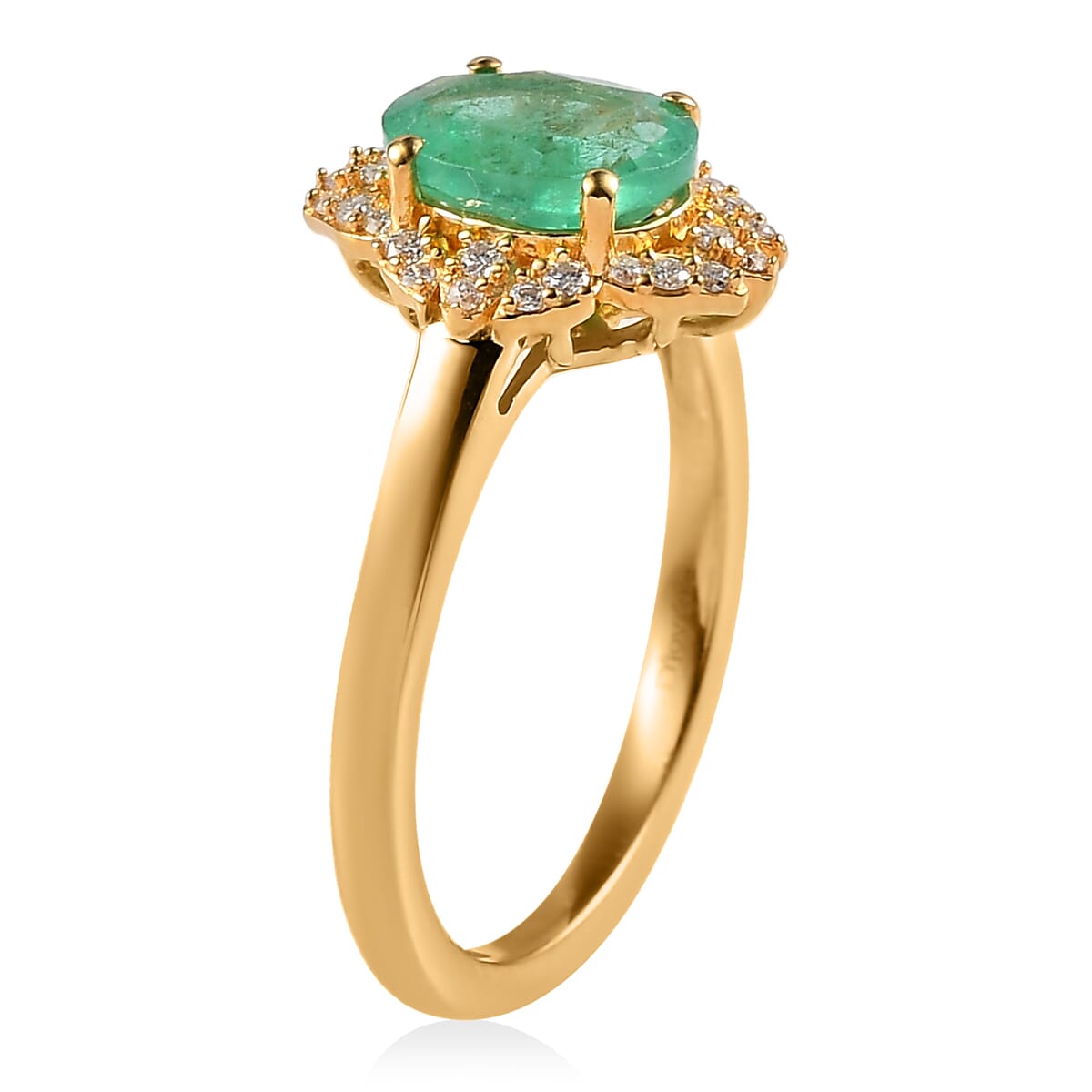 Ethiopian Emerald and Moissanite Ring in Vermeil Yellow Gold Over Sterling Silver 1.25 ctw (Delivery in 10-15 Business Days) image number 3