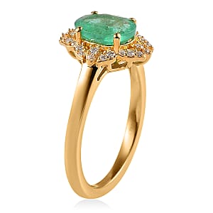 Ethiopian Emerald and Moissanite Ring in Vermeil Yellow Gold Over Sterling Silver (Size 10.0) 1.25 ctw