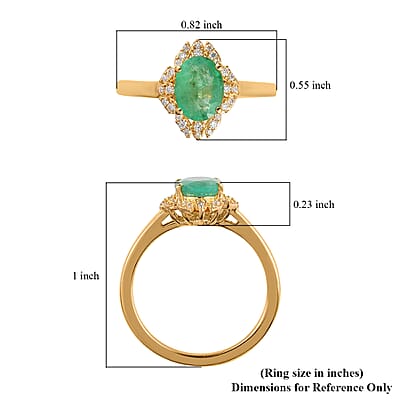 Ethiopian Emerald and Moissanite Ring in Vermeil Yellow Gold Over Sterling Silver (Size 10.0) 1.25 ctw