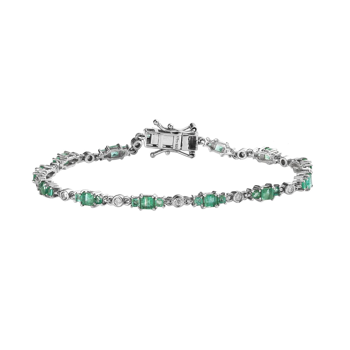 Ethiopian Emerald, Moissanite Bracelet in Platinum Over Sterling Silver (7.25 In) 3.85 ctw image number 0