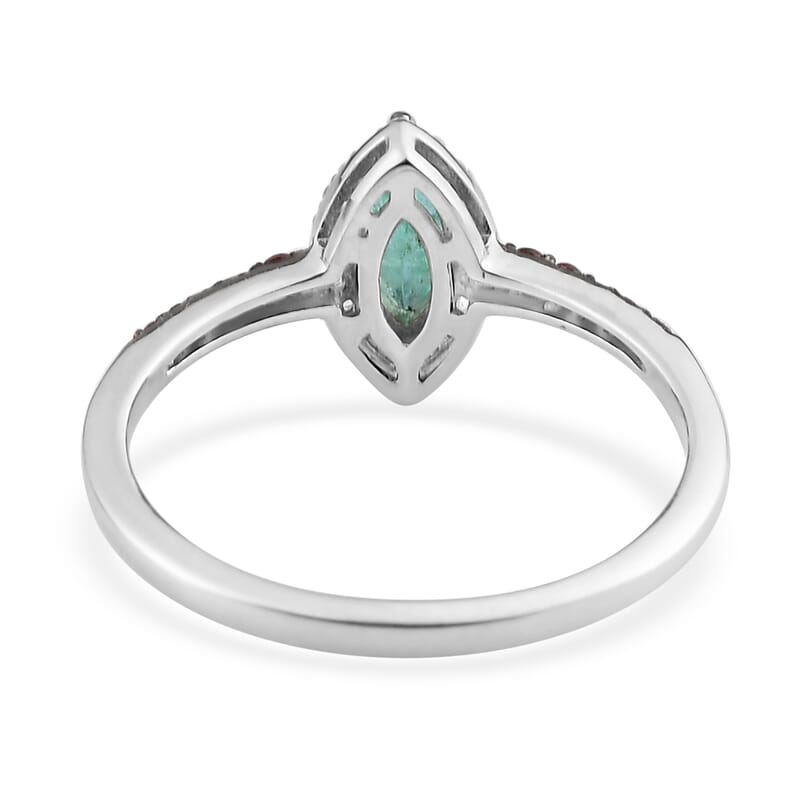 Ethiopian Emerald, White and Coffee Zircon Halo Ring in Platinum Over Sterling Silver (Size 10.0) 2.25 ctw