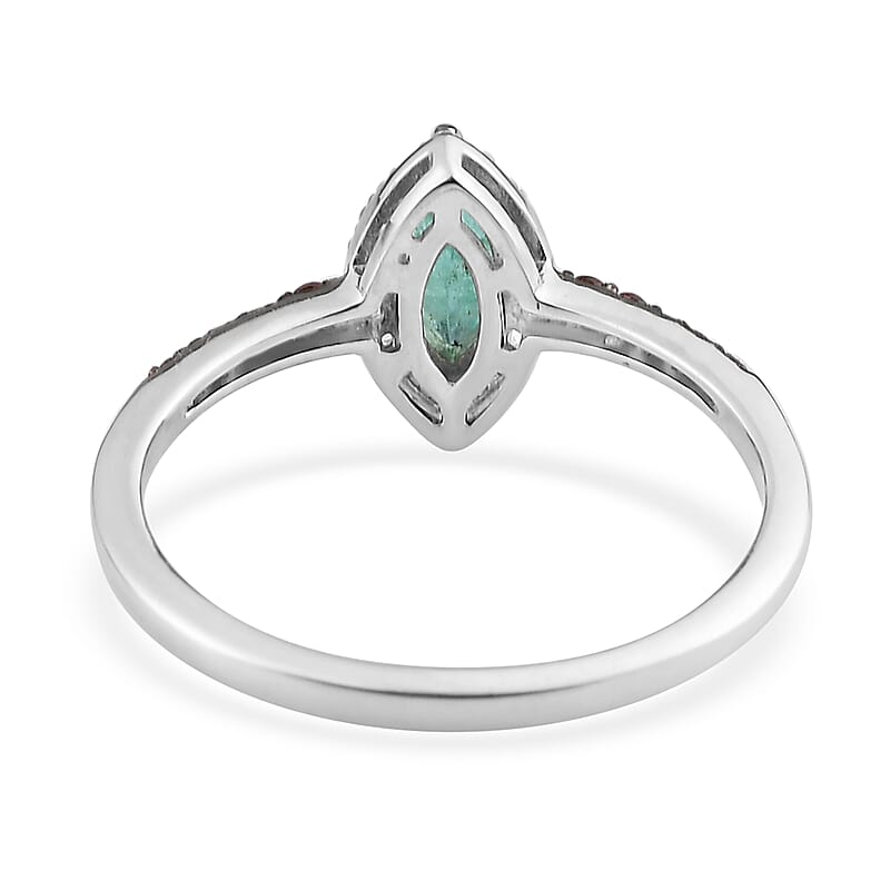 Ethiopian Emerald, White and Coffee Zircon Halo Ring in Platinum Over Sterling Silver (Size 10.0) 2.25 ctw