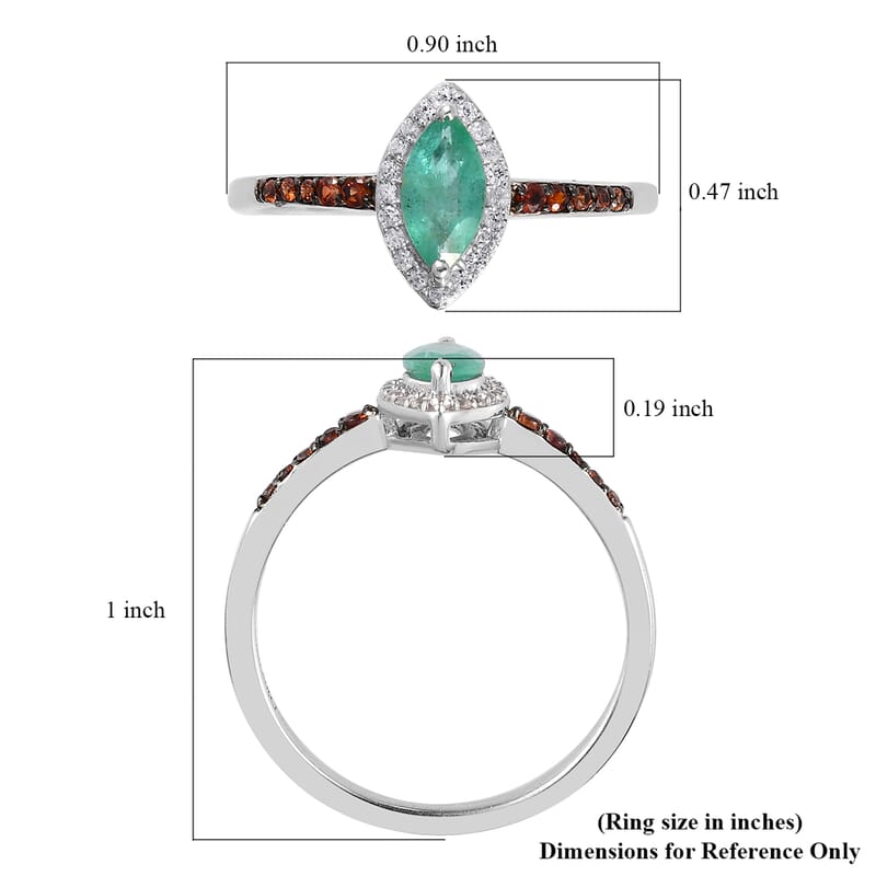 Ethiopian Emerald, White and Coffee Zircon Halo Ring in Platinum Over Sterling Silver (Size 10.0) 2.25 ctw