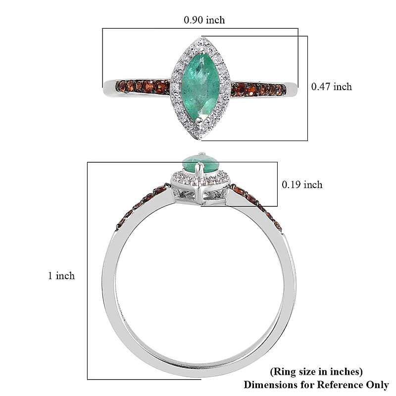 Ethiopian Emerald, White and Coffee Zircon Halo Ring in Platinum Over Sterling Silver (Size 10.0) 2.25 ctw