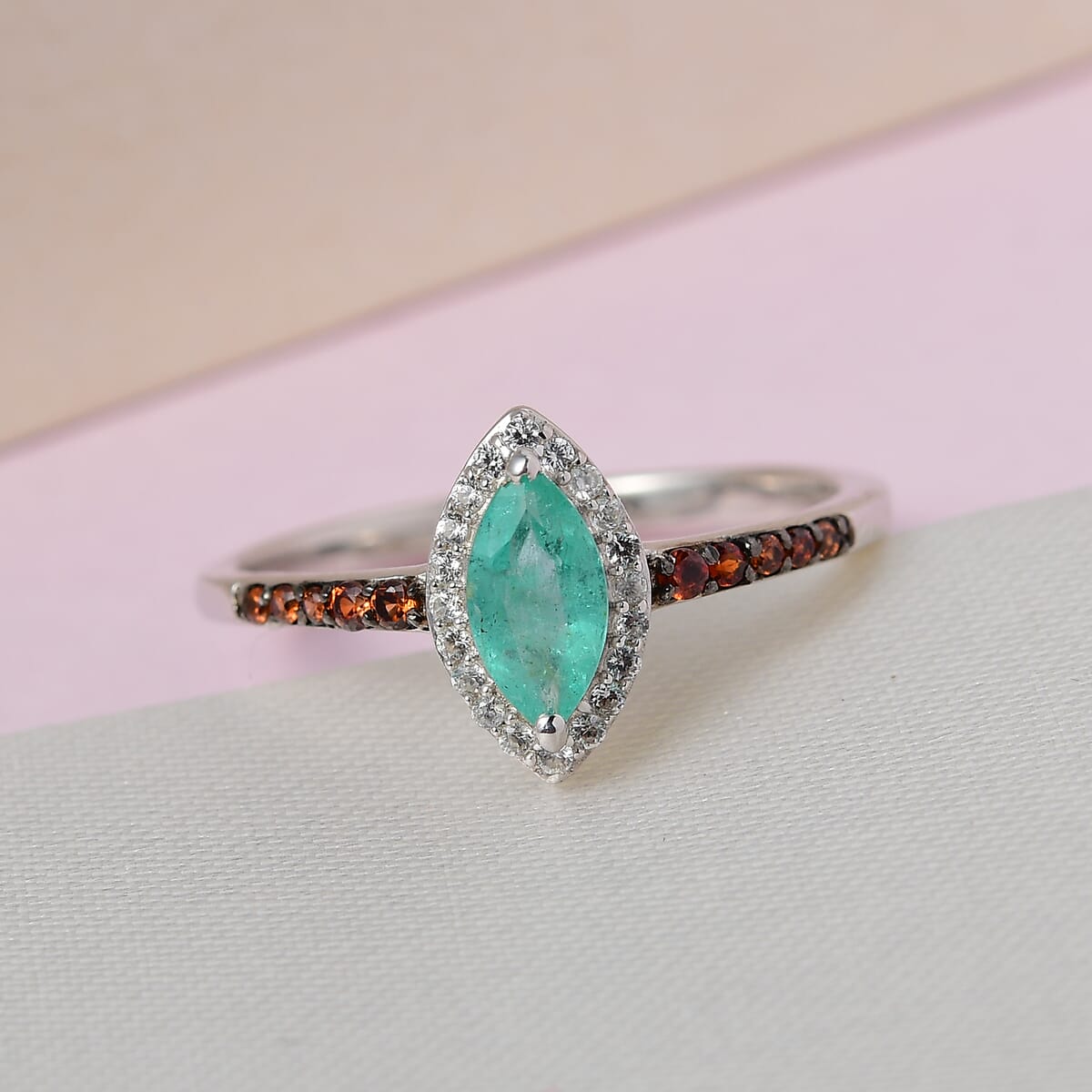 Ethiopian Emerald, White and Coffee Zircon Halo Ring in Platinum Over Sterling Silver (Size 9.0) 2.25 ctw image number 1