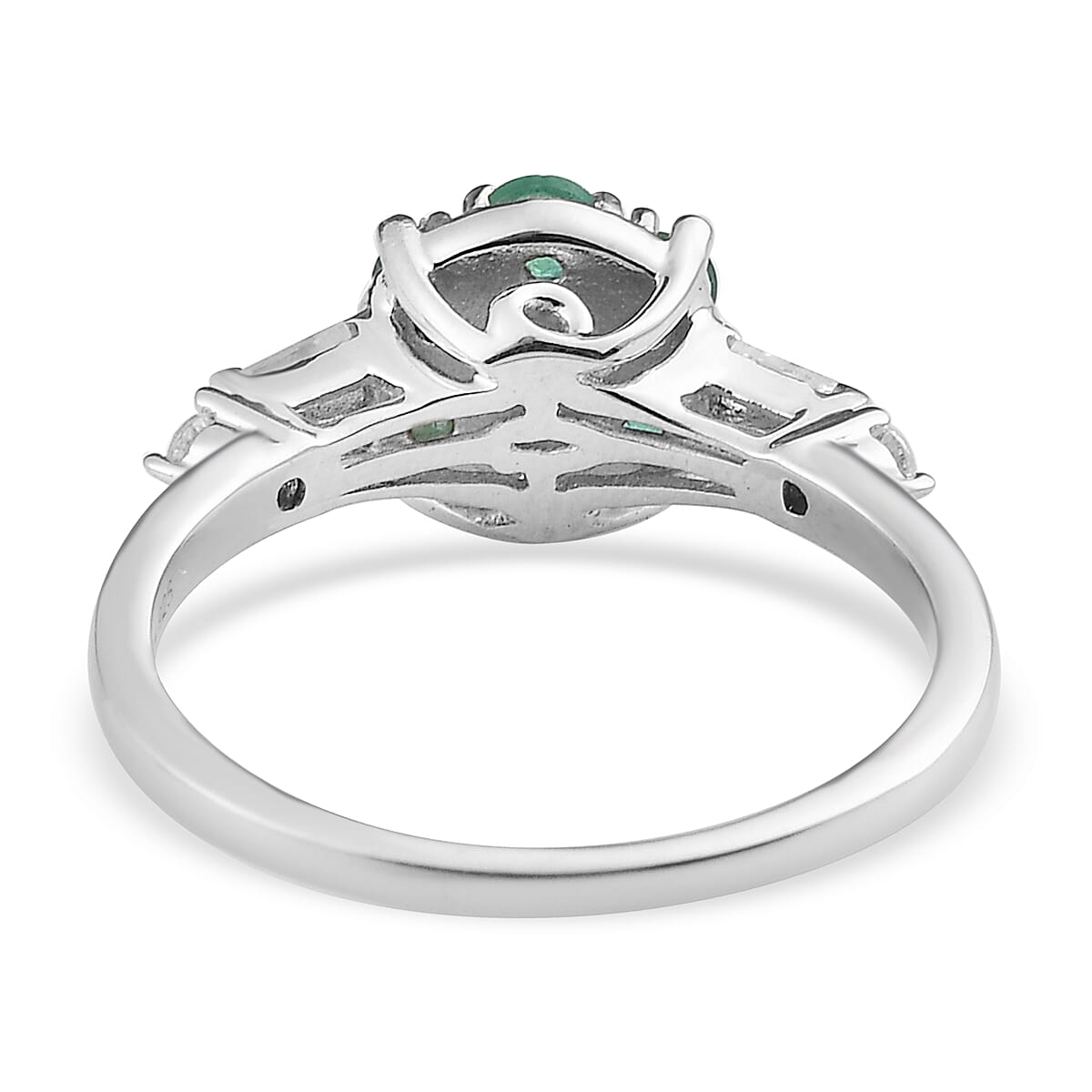 Ethiopian Emerald and White Zircon Ring in Platinum Over Sterling Silver (Size 10.0) 1.15 ctw