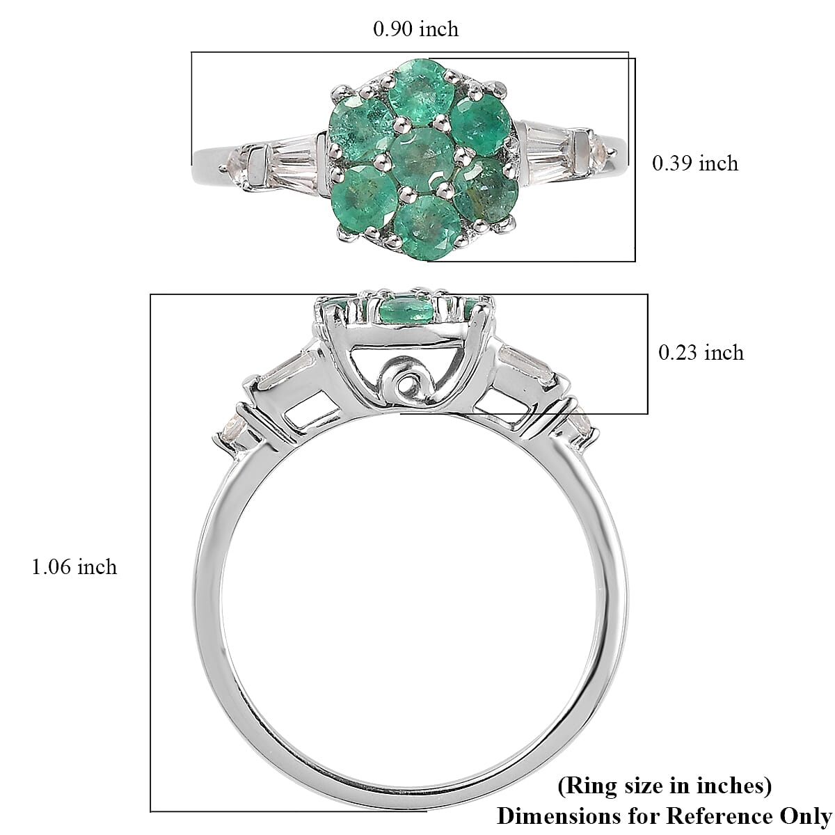 Ethiopian Emerald and White Zircon Ring in Platinum Over Sterling Silver (Size 10.0) 1.15 ctw