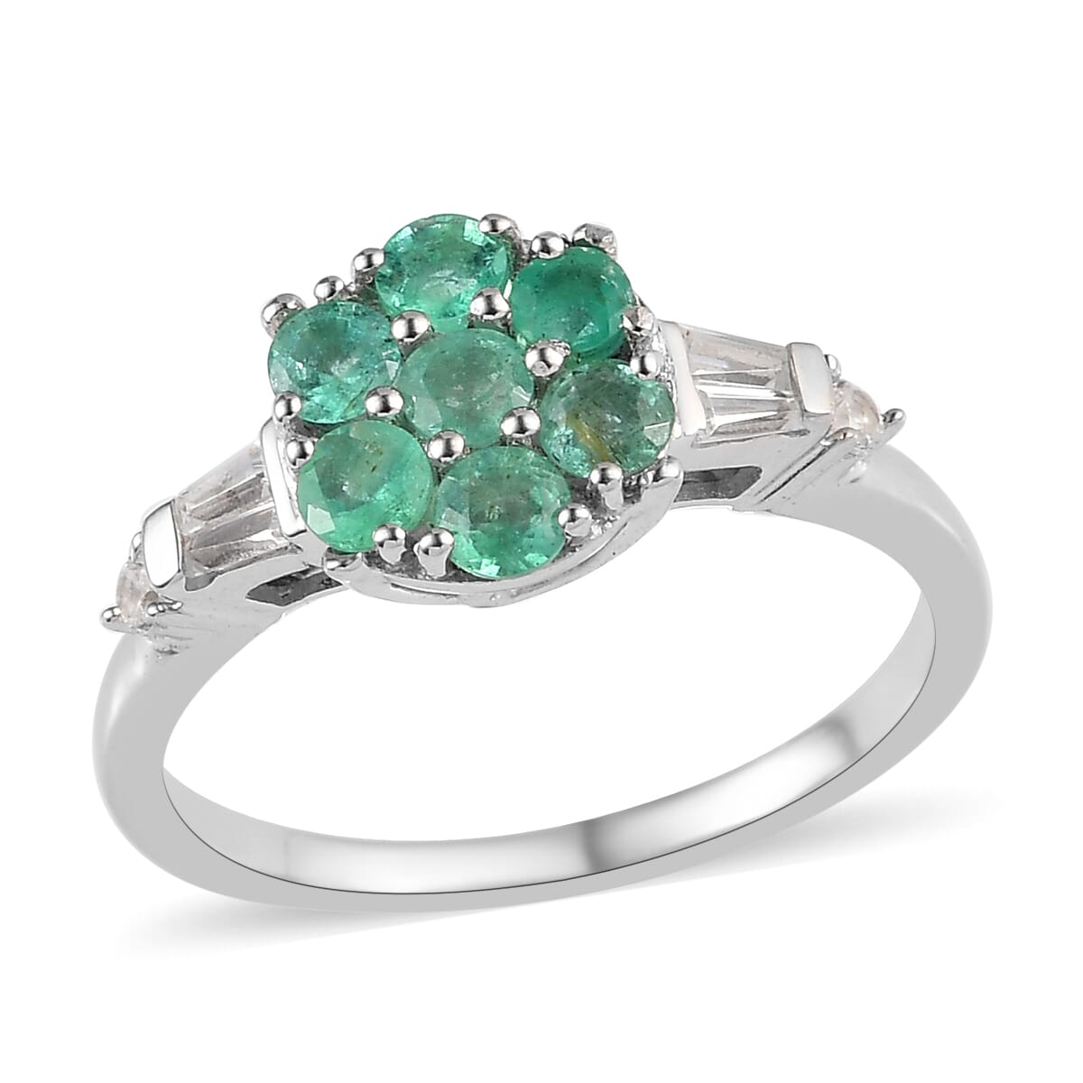 Ethiopian Emerald and White Zircon Ring in Platinum Over Sterling Silver (Size 8.0) 1.15 ctw image number 0