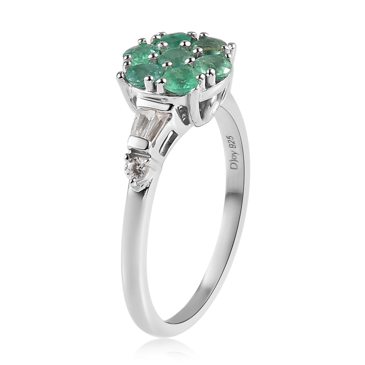 Ethiopian Emerald and White Zircon Ring in Platinum Over Sterling Silver (Size 8.0) 1.15 ctw image number 3