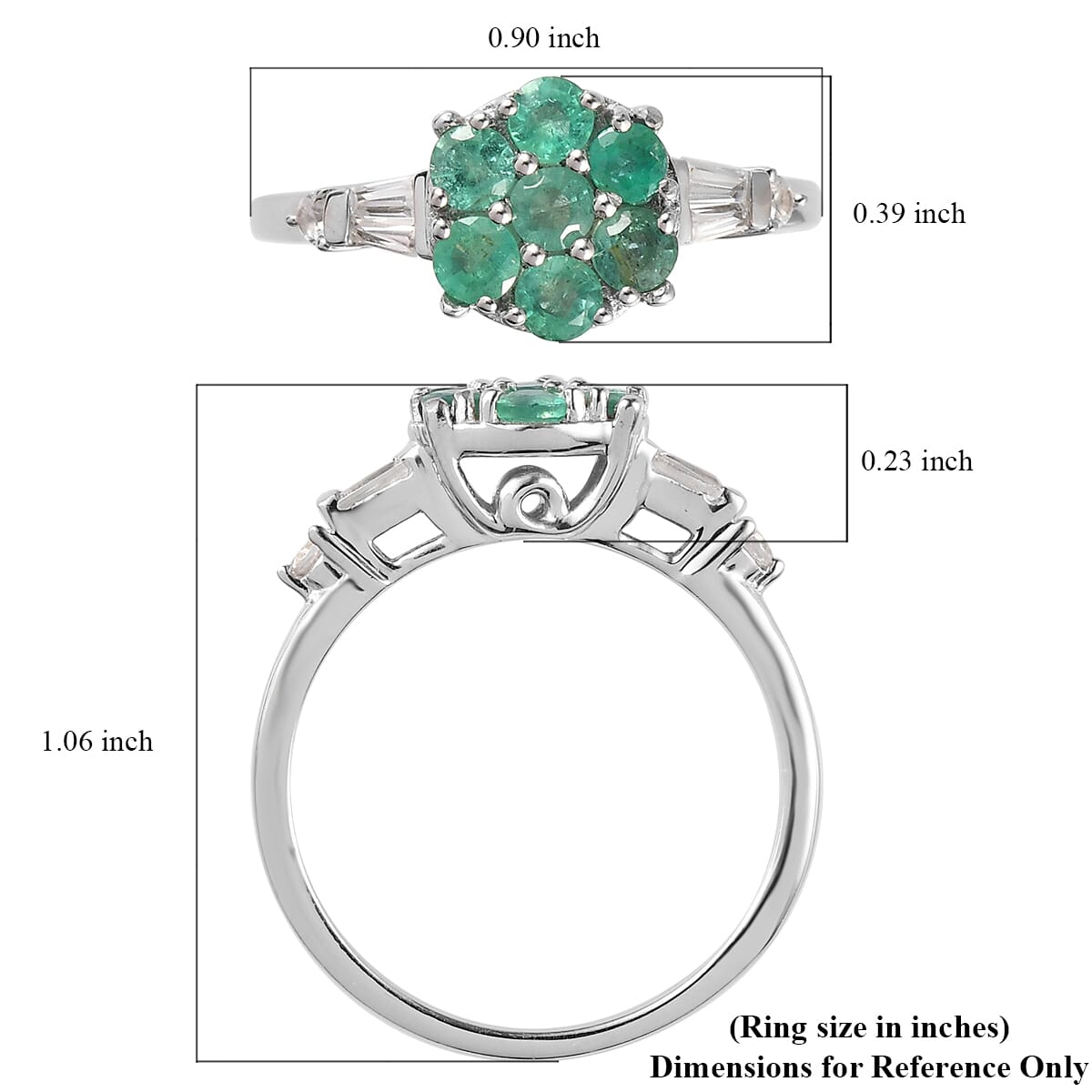 Ethiopian Emerald and White Zircon Ring in Platinum Over Sterling Silver (Size 8.0) 1.15 ctw image number 5