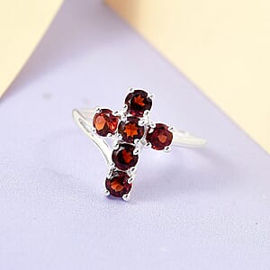 Mozambique Garnet Cross Ring in Sterling Silver (Size 8.0) 1.25 ctw