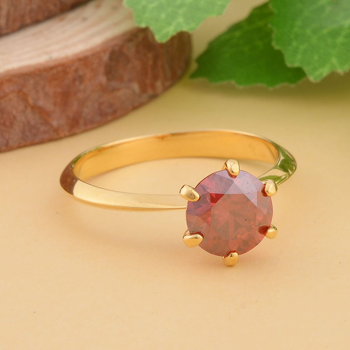 Luxury Red Moissanite (Rnd 8 mm) Solitaire Ring in Vermeil YG Over Sterling Silver (Size 10.0) 1.75 ctw image number 1