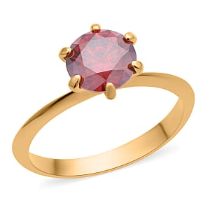 Luxury Red Moissanite Solitaire Ring in Vermeil Yellow Gold Over Sterling Silver (Size 9.0) 1.75 ctw