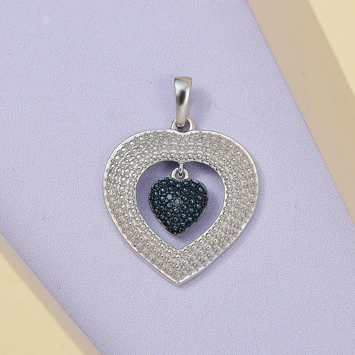 Blue Diamond Accent Pendant in Platinum Over Sterling Silver image number 1