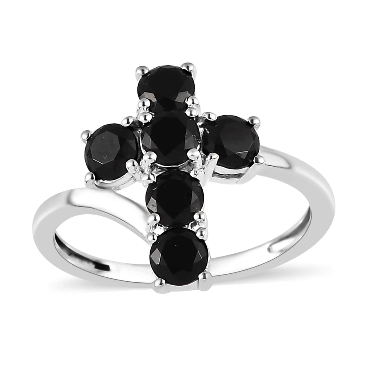 Thai Black Spinel Cross Ring in Sterling Silver (Size 6.0) 1.00 ctw image number 0