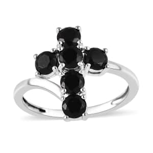 Thai Black Spinel Cross Ring in Sterling Silver (Size 6.0) 1.00 ctw