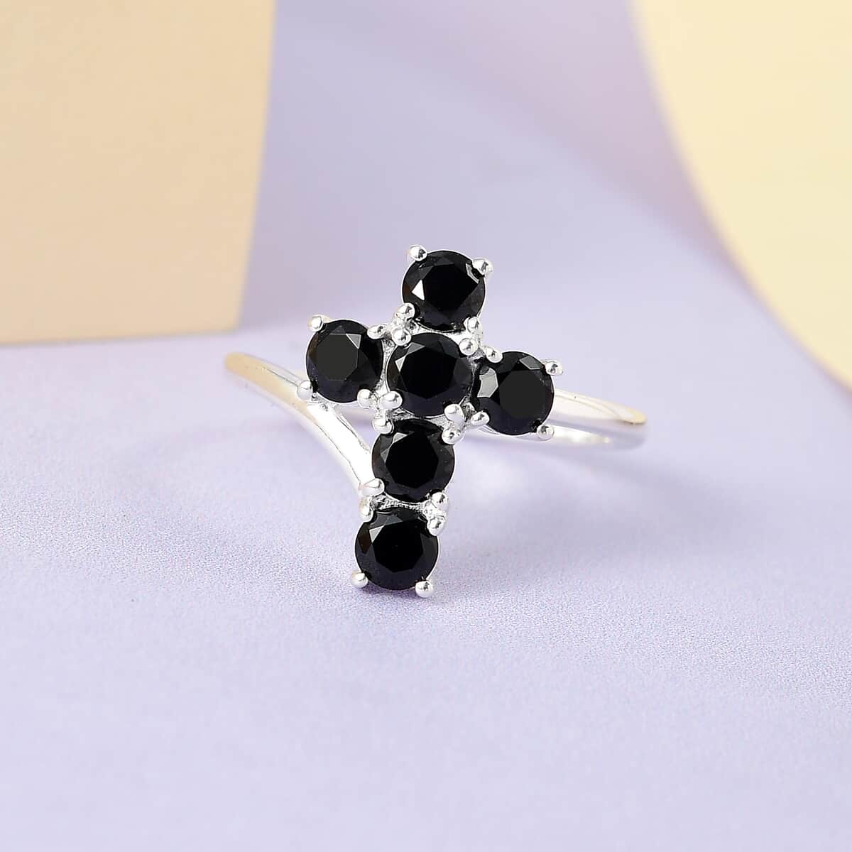 Thai Black Spinel Cross Ring in Sterling Silver (Size 6.0) 1.00 ctw image number 1