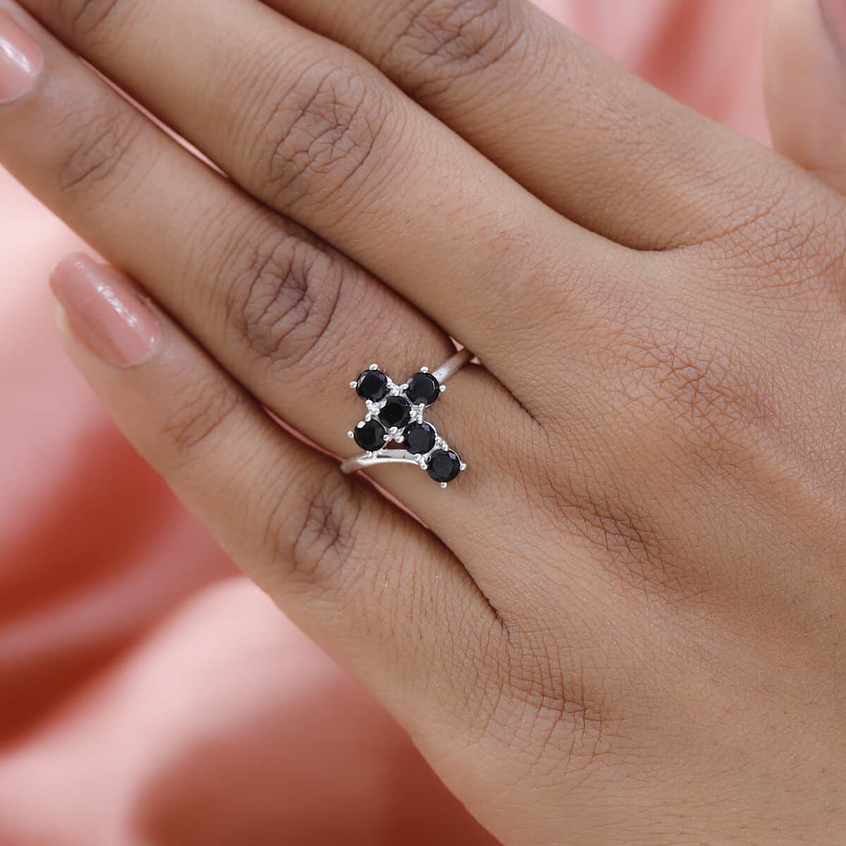 Thai Black Spinel Cross Ring in Sterling Silver (Size 6.0) 1.00 ctw image number 2