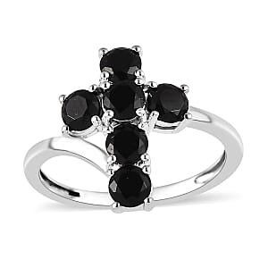 Thai Black Spinel Cross Ring in Sterling Silver (Size 7.0) 1.00 ctw