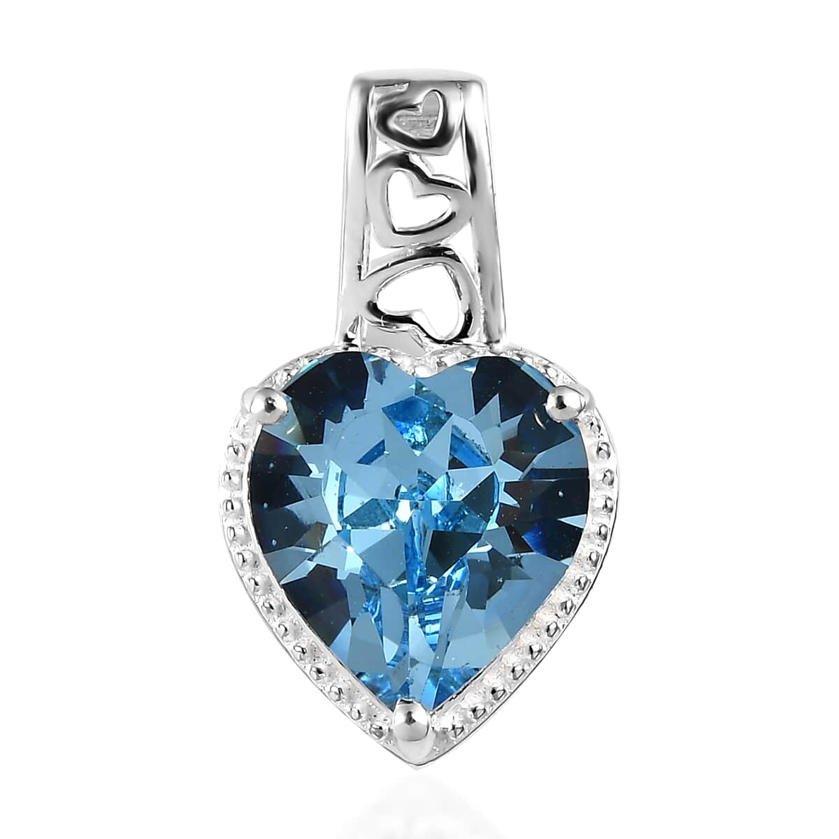 Aquamarine Color Crystal Heart Pendant in Sterling Silver 3.75 ctw image number 0