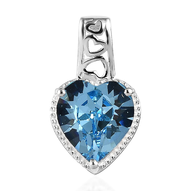 Aquamarine Color Crystal Heart Pendant in Sterling Silver 3.75 ctw