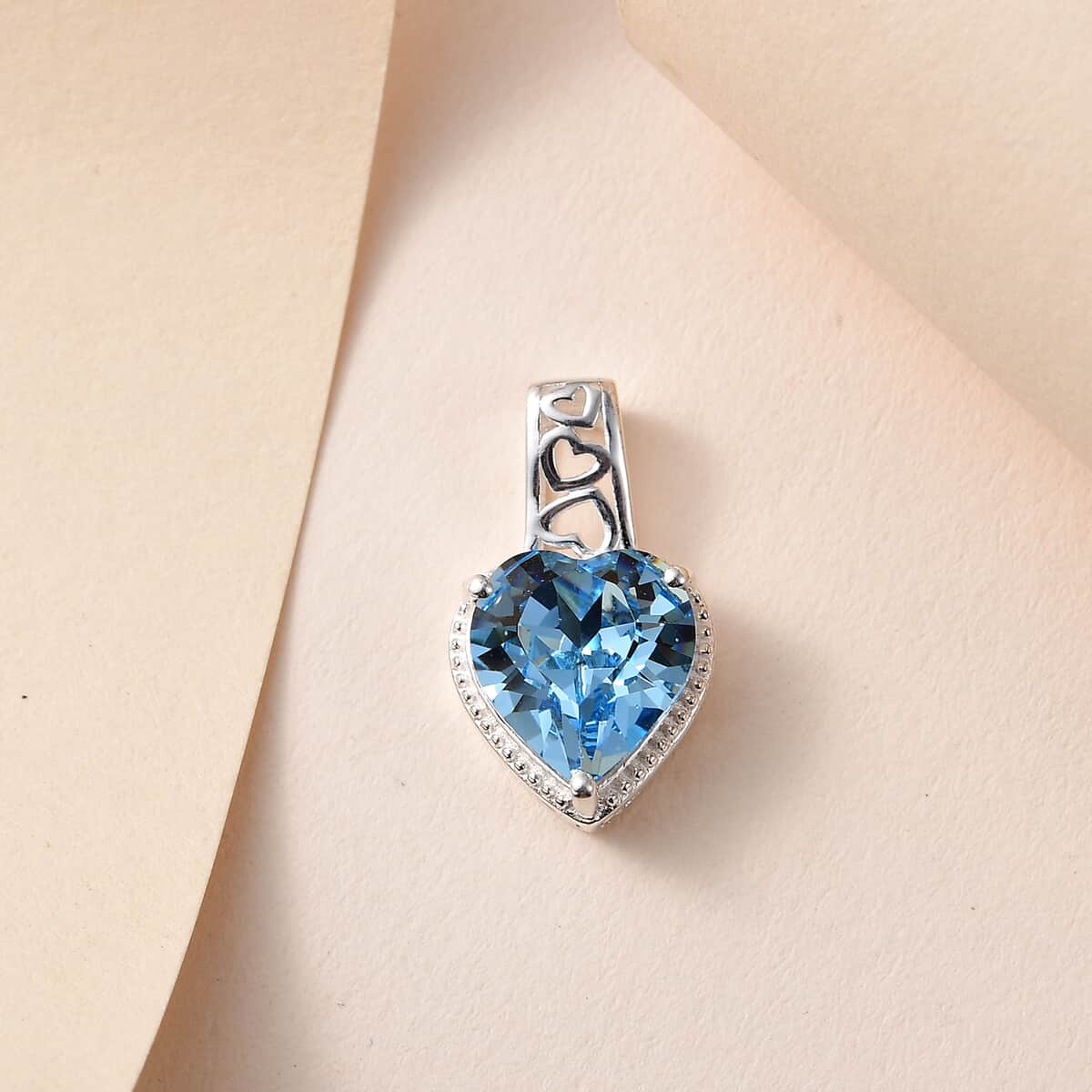 Aquamarine Color Crystal Heart Pendant in Sterling Silver 3.75 ctw image number 1