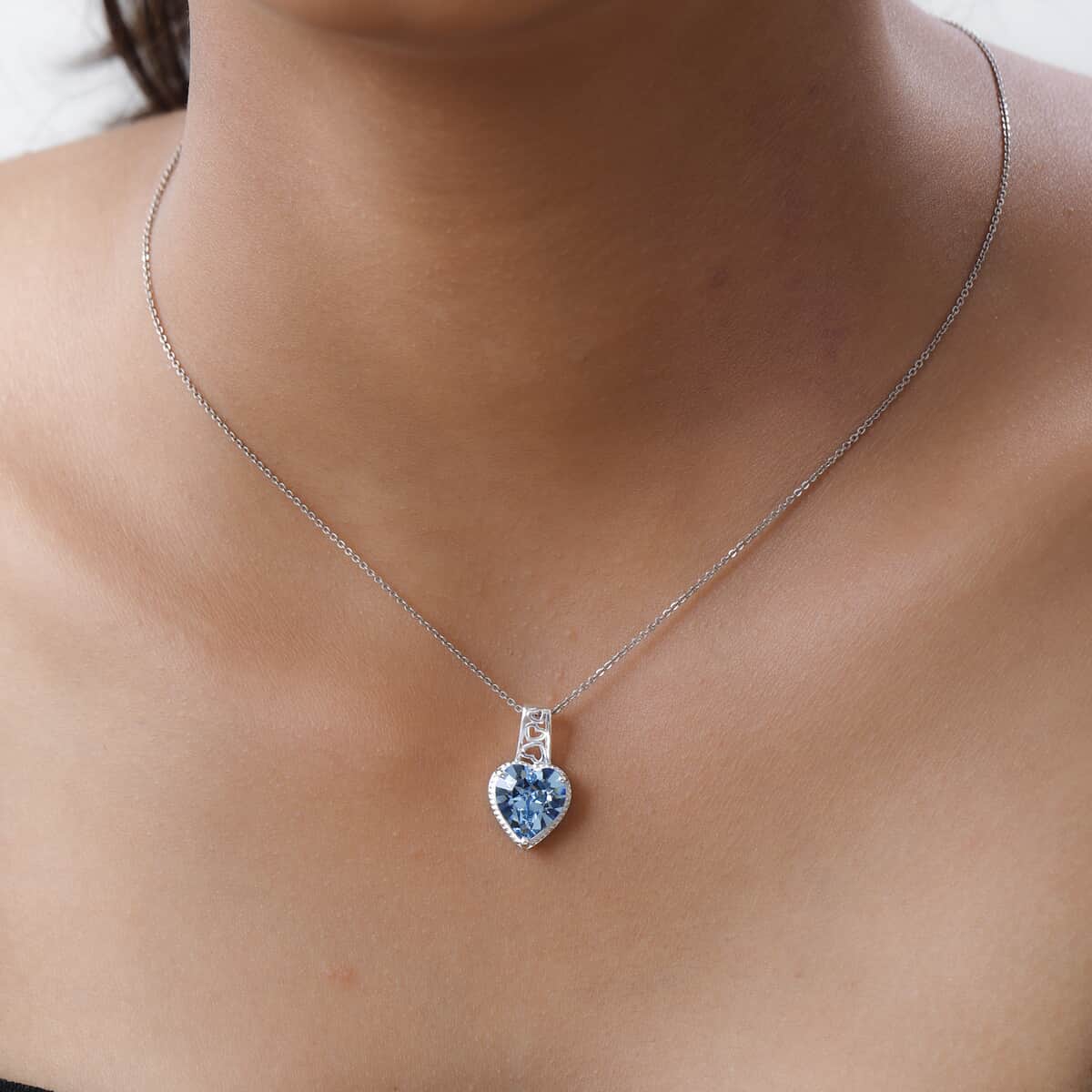 Aquamarine Color Crystal Heart Pendant in Sterling Silver 3.75 ctw image number 2