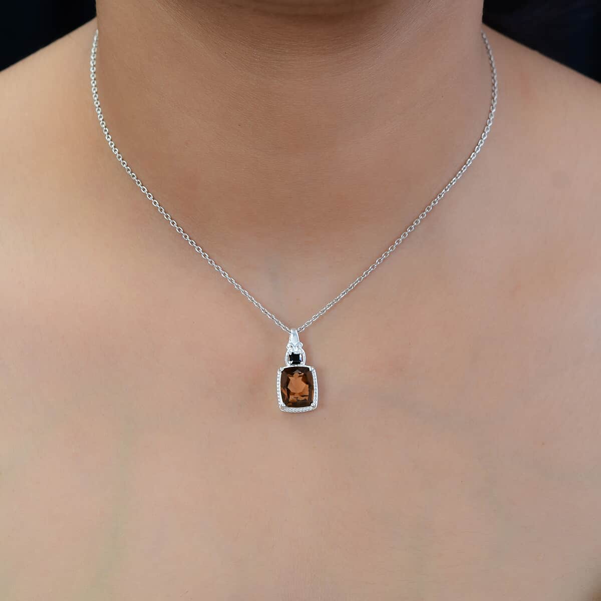 Brazilian Smoky Quartz and Thai Black Spinel Pendant in Sterling Silver 2.75 ctw image number 2