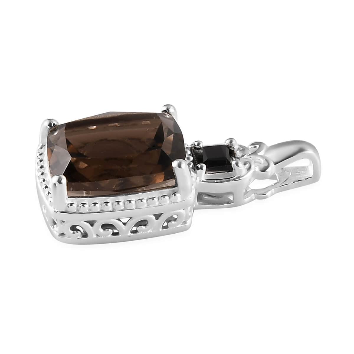 Brazilian Smoky Quartz and Thai Black Spinel Pendant in Sterling Silver 2.75 ctw image number 3