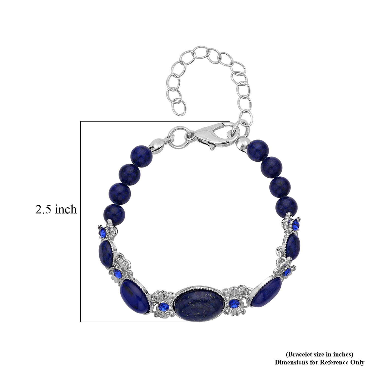 Lapis Lazuli and Blue Glass Beaded Bracelet in Silvertone (8.00 In) 59.00 ctw