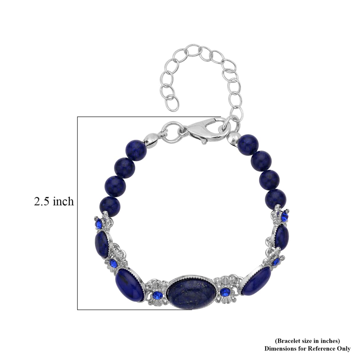 Lapis Lazuli, Blue Glass Beaded Bracelet in Silvertone (8.00 In) 59.00 ctw image number 2