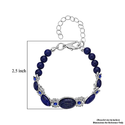 Lapis Lazuli and Blue Glass Beaded Bracelet in Silvertone (8.00 In) 59.00 ctw