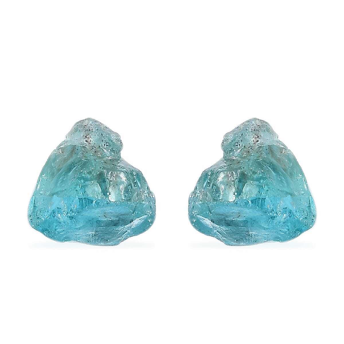 Rough Cut Green Apatite Solitaire Stud Earrings in Sterling Silver 8.35 ctw