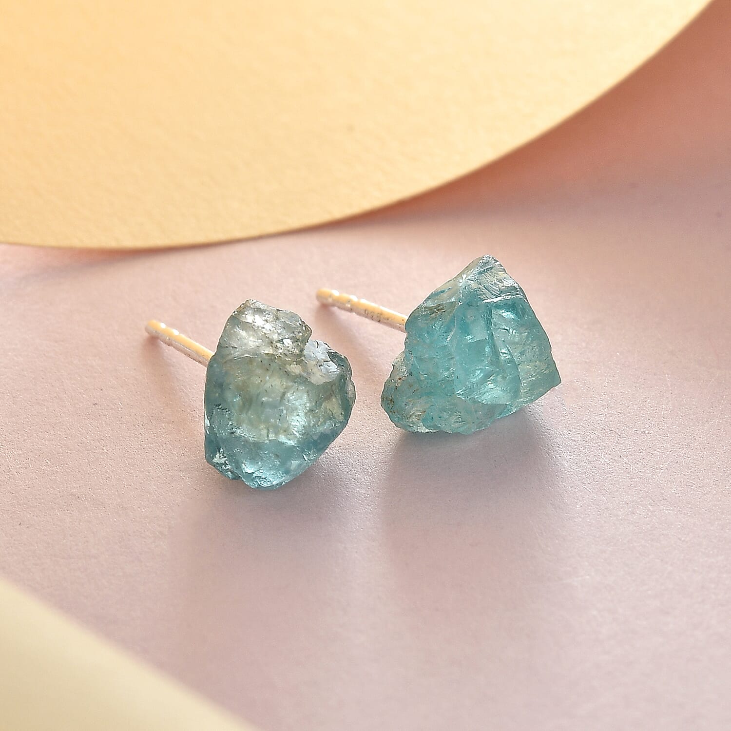 Rough Cut Green Apatite Solitaire Stud Earrings in Sterling Silver 8.35 ctw