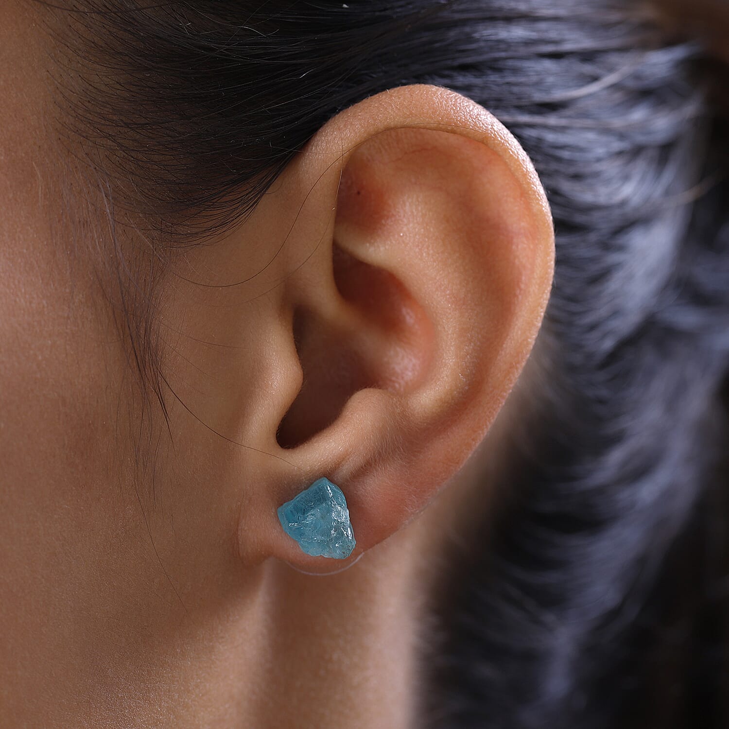 Rough Cut Green Apatite Solitaire Stud Earrings in Sterling Silver 8.35 ctw