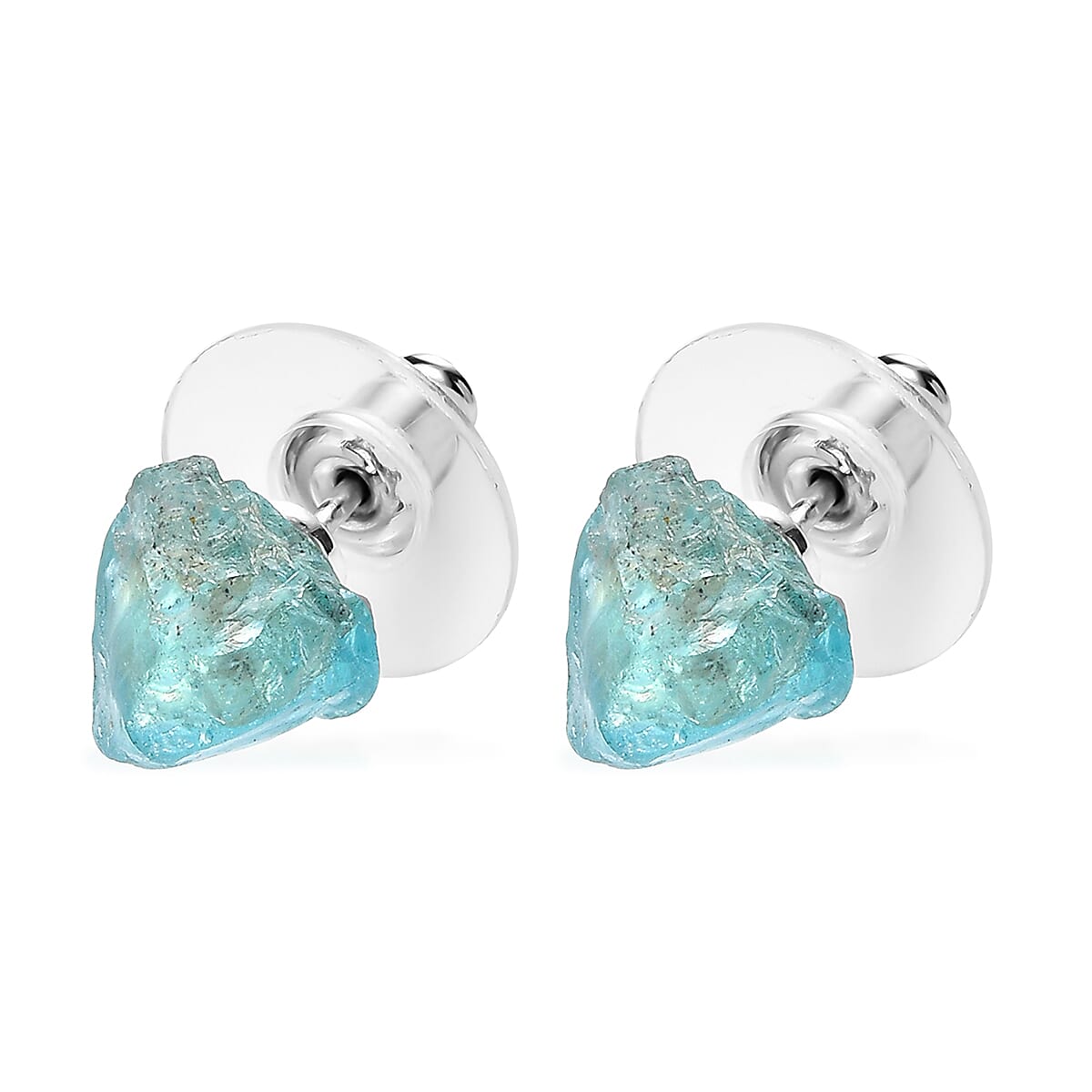 Rough Cut Green Apatite Solitaire Stud Earrings in Sterling Silver 8.35 ctw