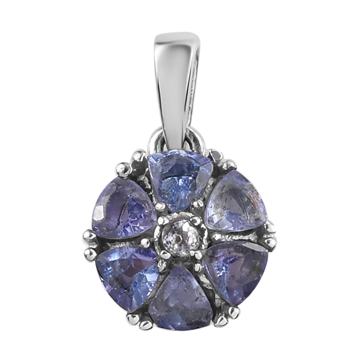 Tanzanite Floral Pendant in Stainless Steel 1.00 ctw , Tarnish-Free, Waterproof, Sweat Proof Jewelry image number 0