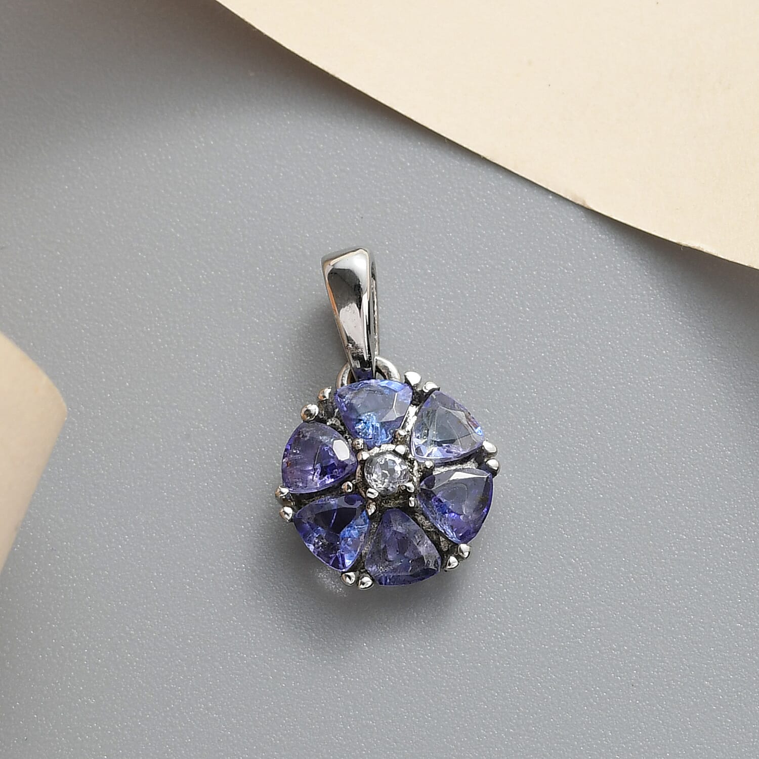 Tanzanite Floral Pendant in Stainless Steel 1.00 ctw , Tarnish-Free, Waterproof, Sweat Proof Jewelry