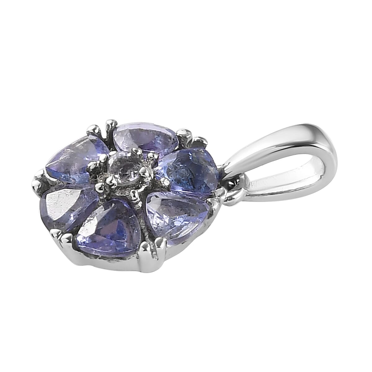 Tanzanite Floral Pendant in Stainless Steel 1.00 ctw , Tarnish-Free, Waterproof, Sweat Proof Jewelry