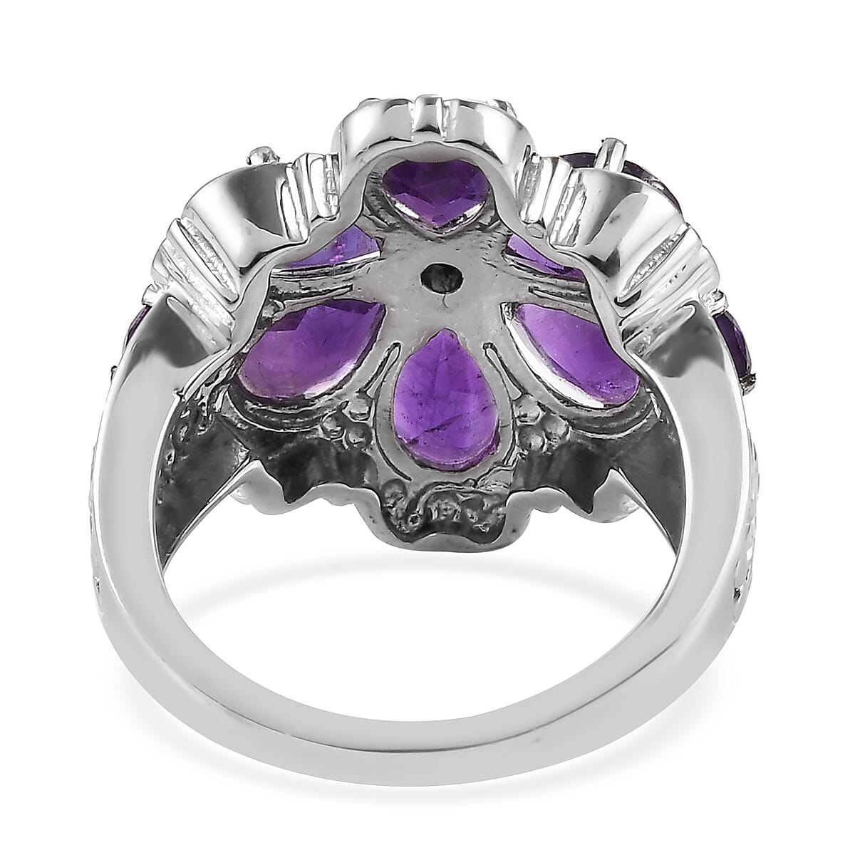 Amethyst Floral Ring in Stainless Steel 3.15 ctw image number 4