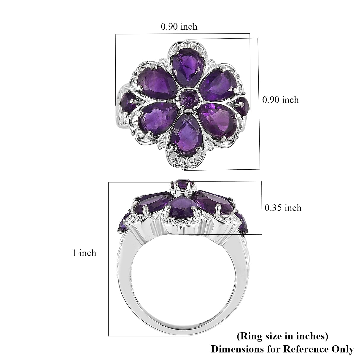 Amethyst Floral Ring in Stainless Steel 3.15 ctw image number 5