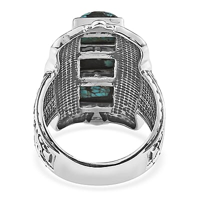 Artisan Crafted Blue Moon Turquoise 3 Stone Ring in Sterling Silver (Size 10.0) 5.15 ctw